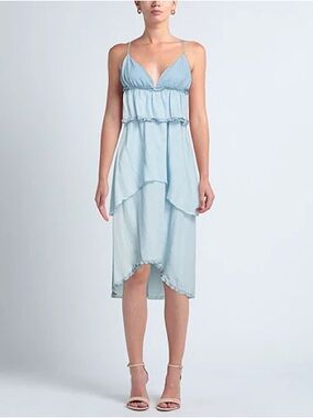 PINKO  High Low Denim Sleeveless Sky Blue Midi Dress Size 8 NWT